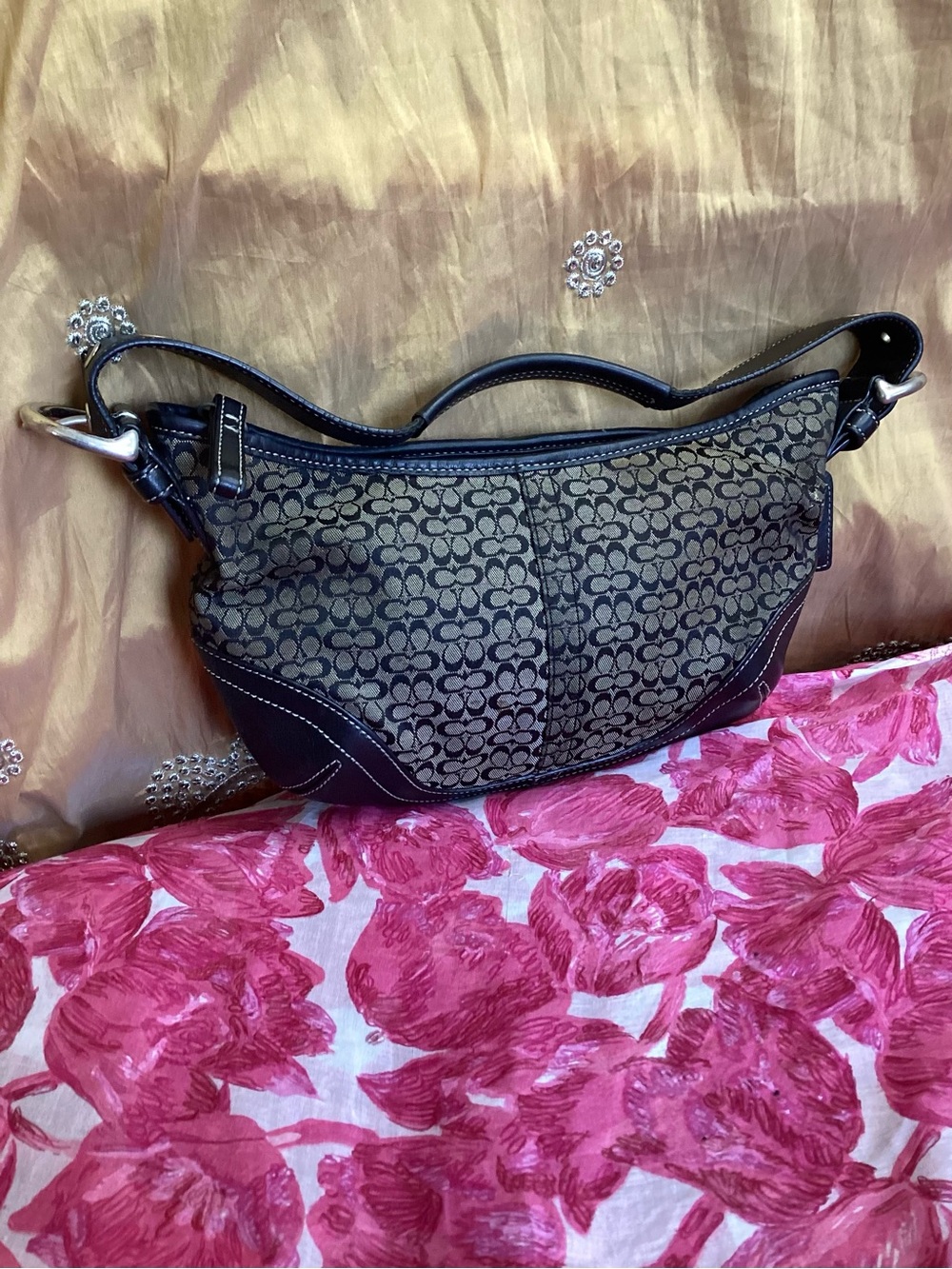Vintage Coach Signature Canvas Soho Mini Hobo w/ Leather Trim